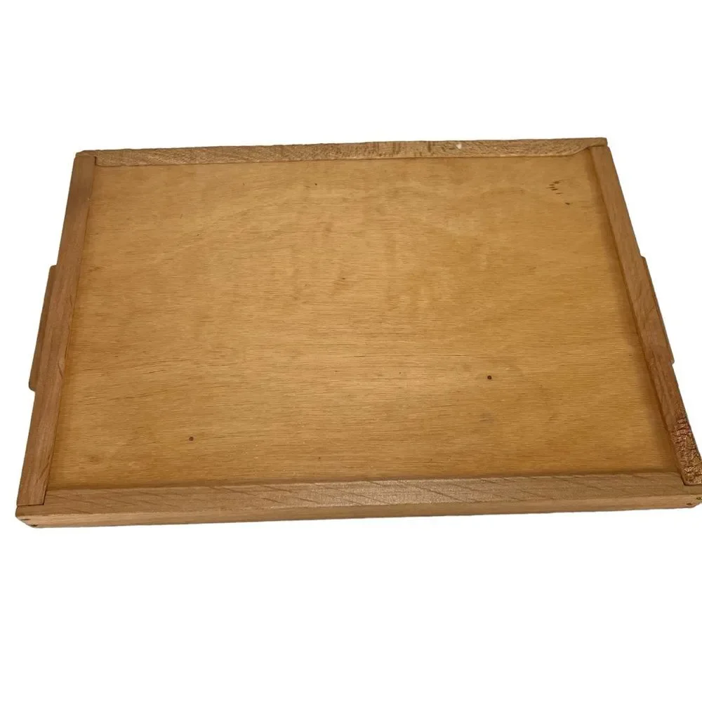 Vintage New Canadian Wooden Serving Tray and 6 Coasters Flowers Souvenir